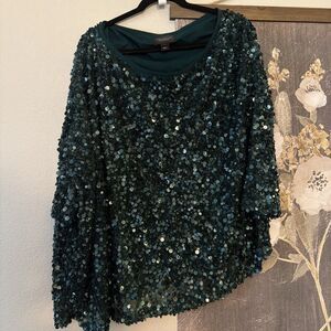 St. John Emerald Green Sequined Blouse Size Large